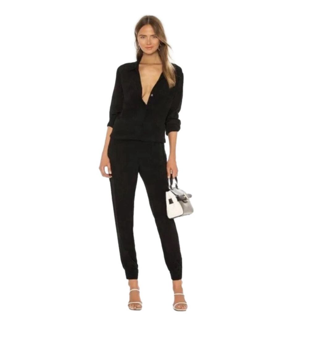 MONROW Crepe Long Sleeve Jumpsuit Black Women's Size Large Goth Whimsigoth